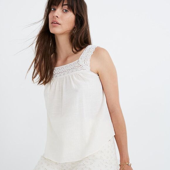 MADEWELL lightweight cotton blend beige crochet tie-back tank top, size XL - Picture 1 of 16